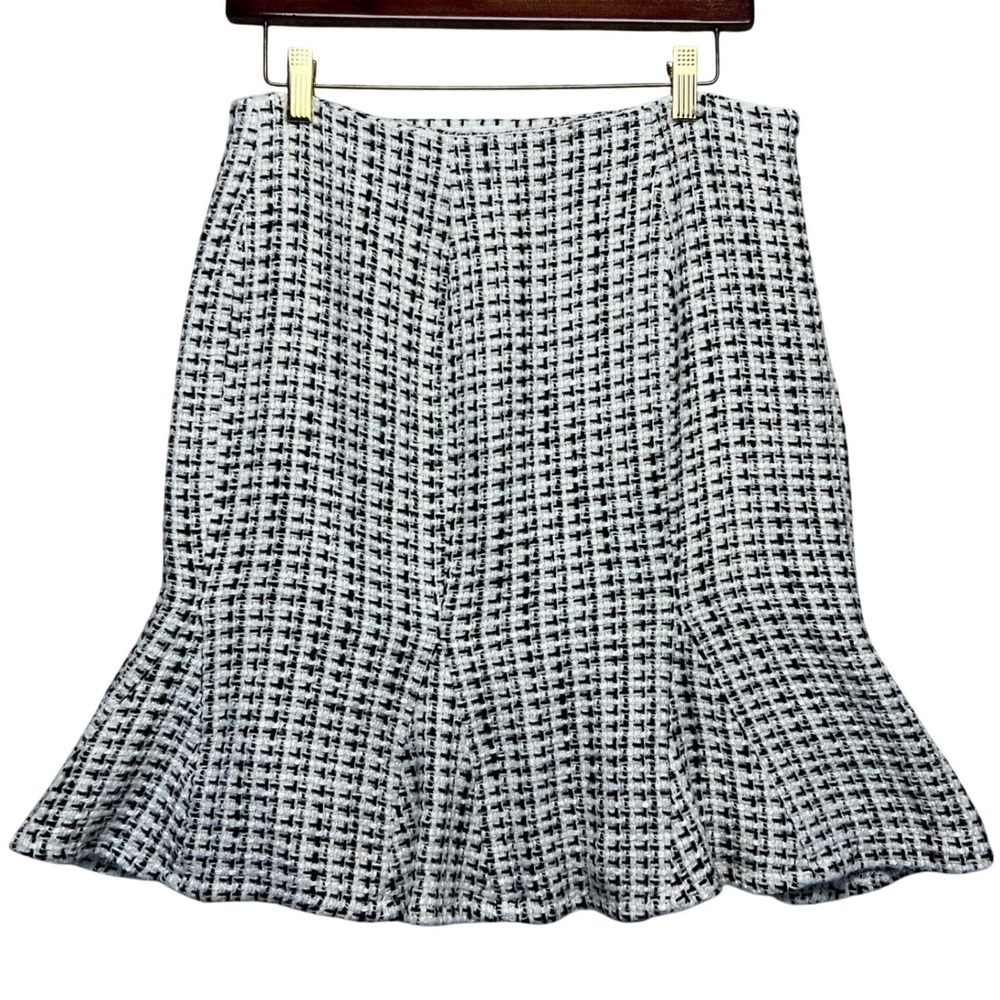 Charles Gray London Women Tweed Flounce Skirt Black White Academia 8 Lined Retro
